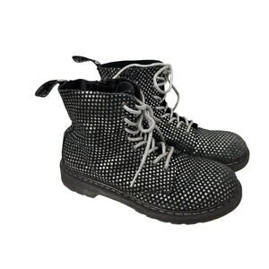 Dr Martens Boots Womens 6 Black Suede Silver Stars 1460 Pascal Combat Side Zip